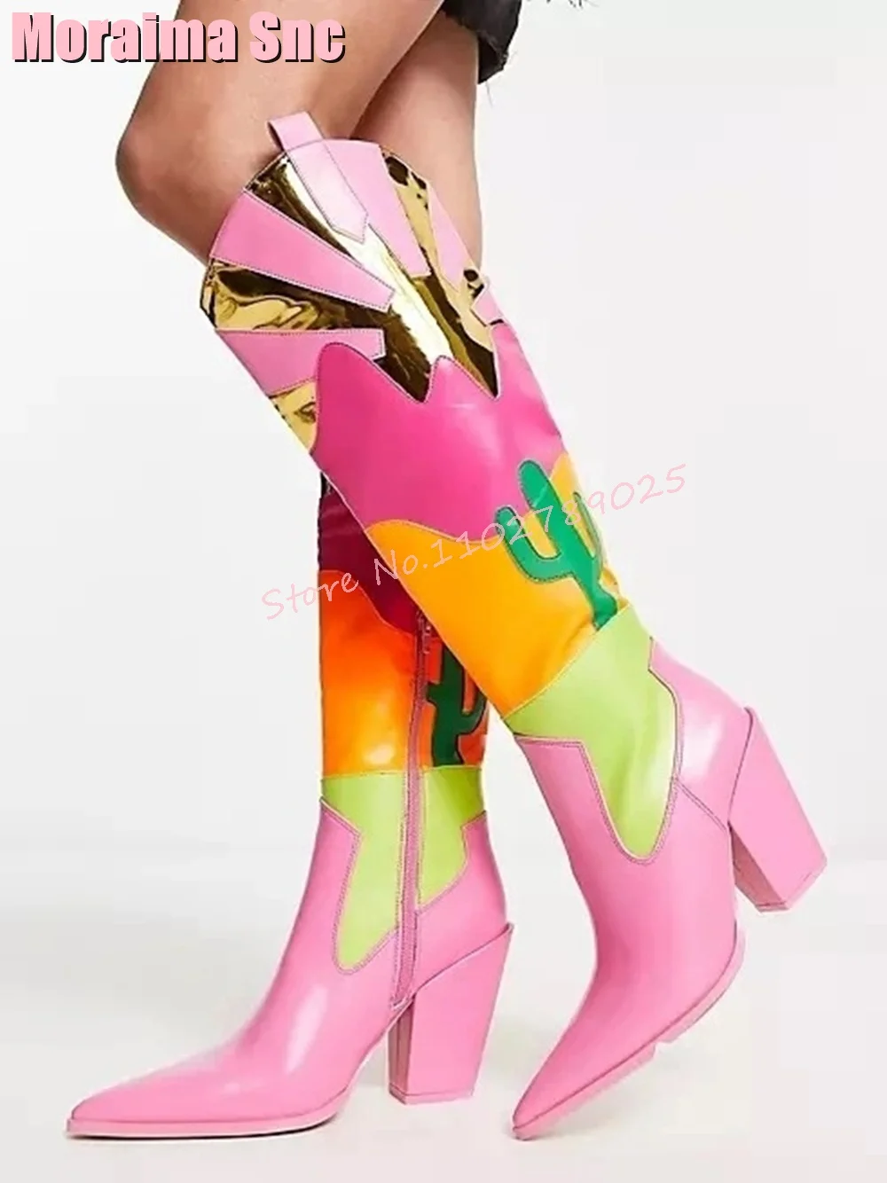Ethnic Fashion Runway - Sepatu bot panjang ritsleting untuk wanita,
