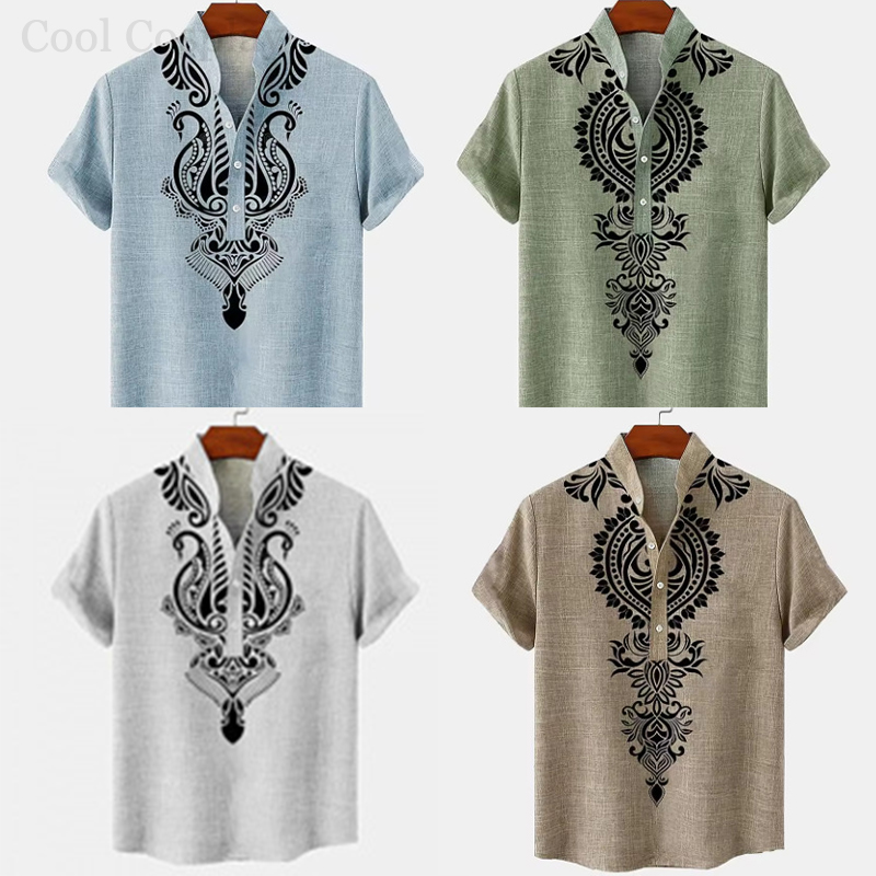 Ethnic Fashion For Men - Atasan Retro Pria Kemeja Henley Pria