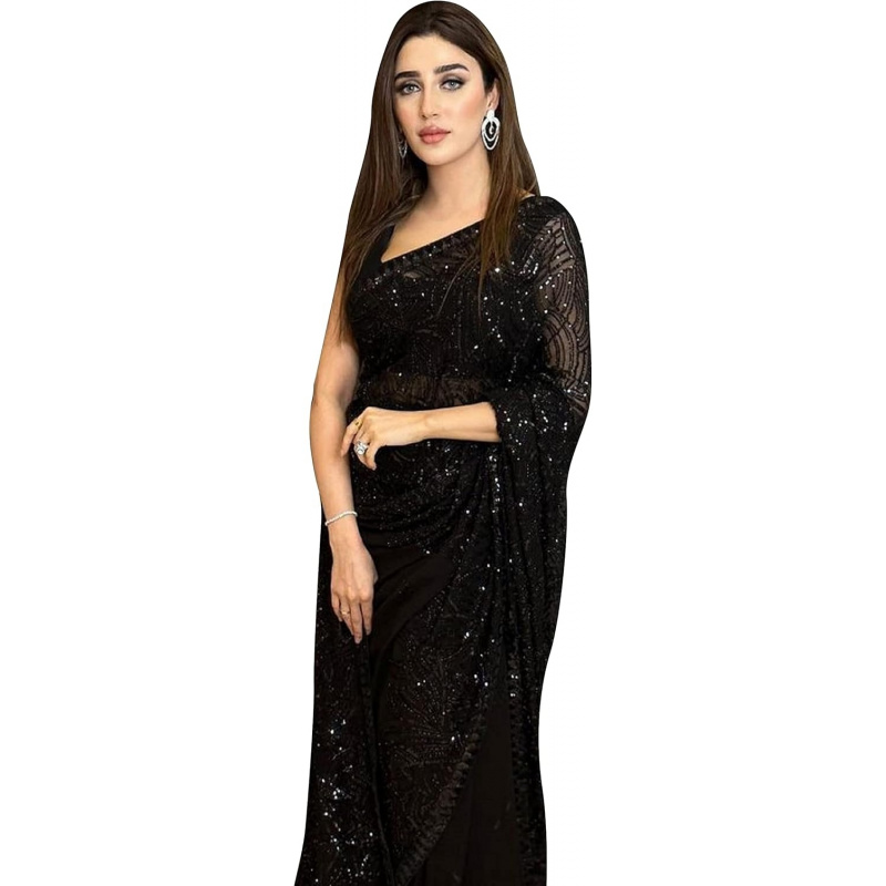 Saree Georgette Women - Saree Georgette Bordir Payet Wanita dengan