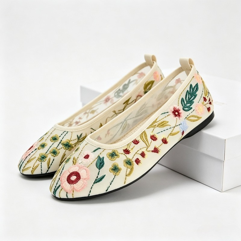 Women'S Ethnic Fashion Brands - Sepatu Flat Balet Jaring Ujung Bundar