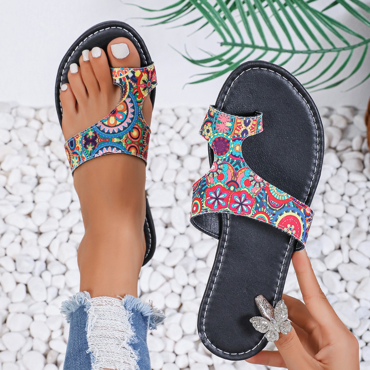 Women'S Ethnic Fashion Brands - Sandal Datar Etnik Lebar untuk Wanita,