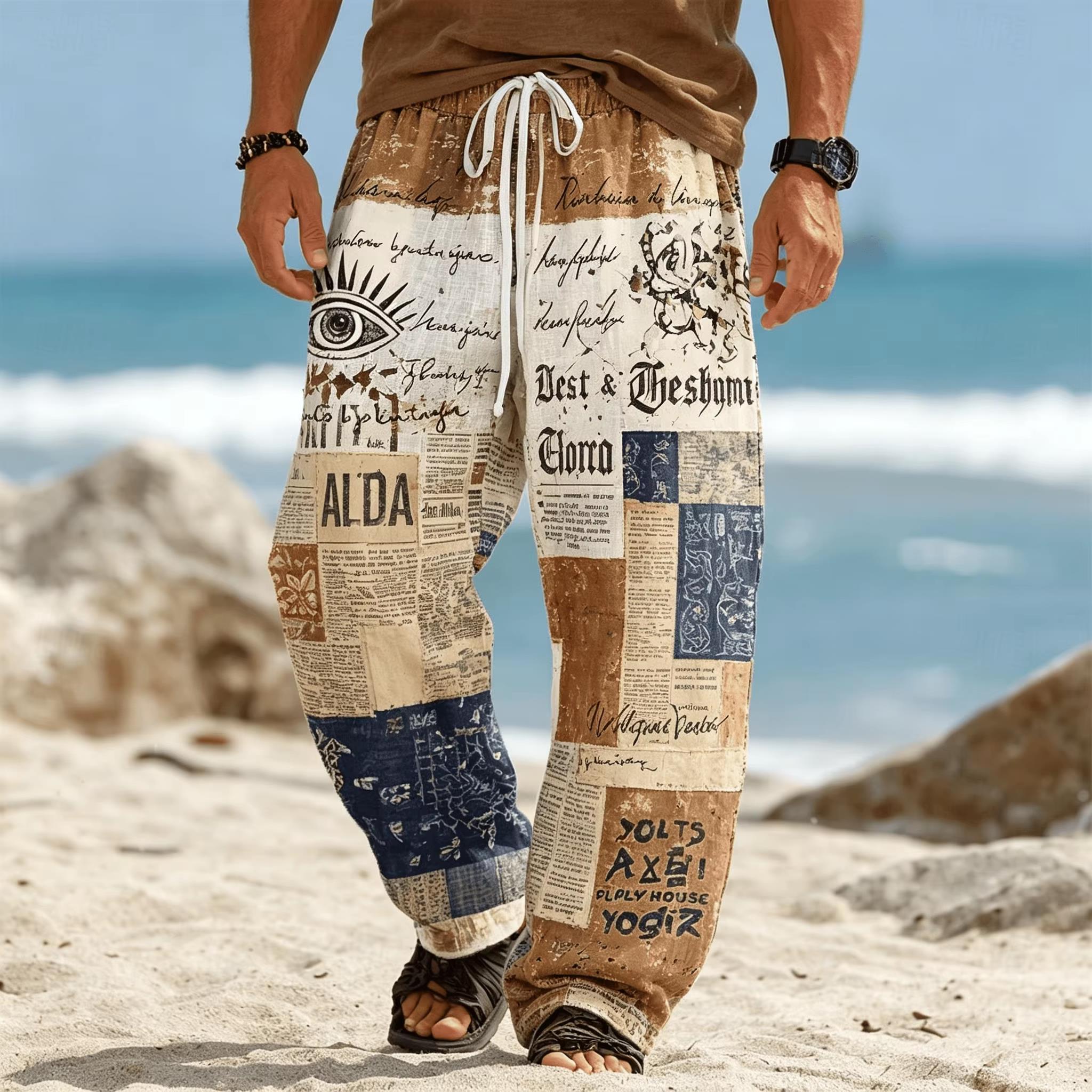 Ethnic Fashion For Men - Celana Kaki Lurus Longgar Gaya Etnik