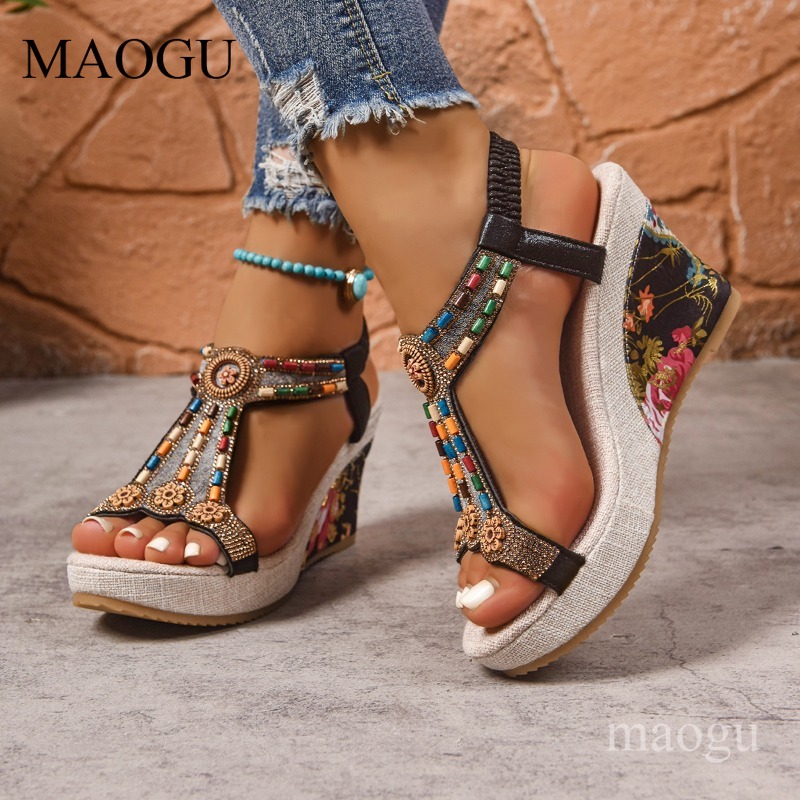Sandal Wedges Bunga Berhias Ma - Ethnic Fashion Women ulasan dan harga