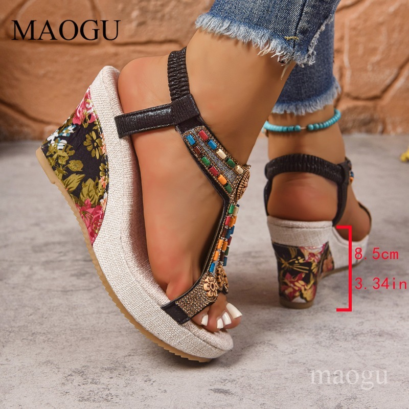 Sandal Wedges Bunga Berhias Ma - Ethnic Fashion Women ulasan dan harga